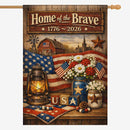Patriotic Farmhouse House Flag America 250 USA Home of the Brave Decor
