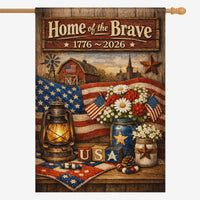 Patriotic Farmhouse House Flag America 250 USA Home of the Brave Decor