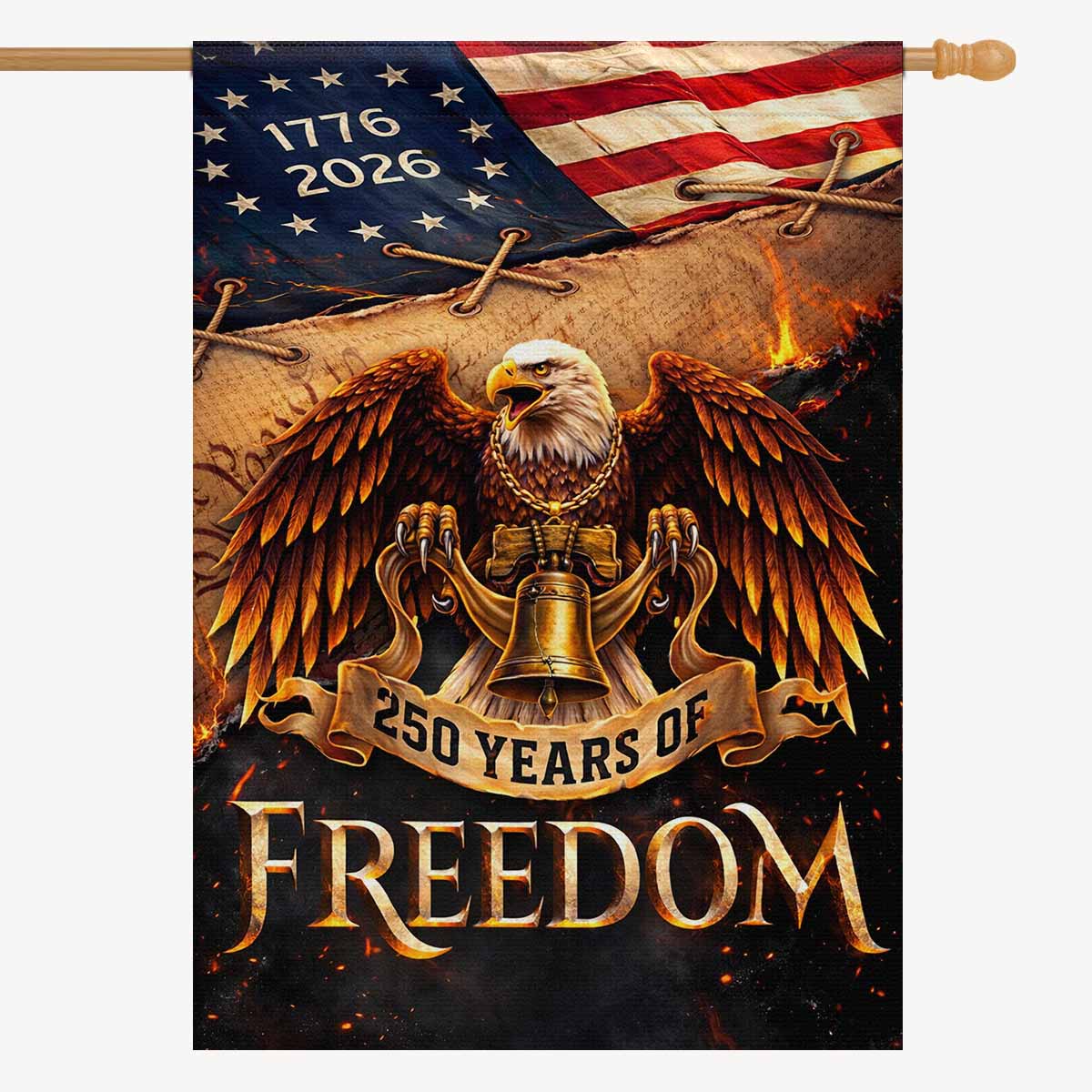 America 250 House Flag Patriotic Eagle Liberty Bell 250 Years of Freedom 1776-2026