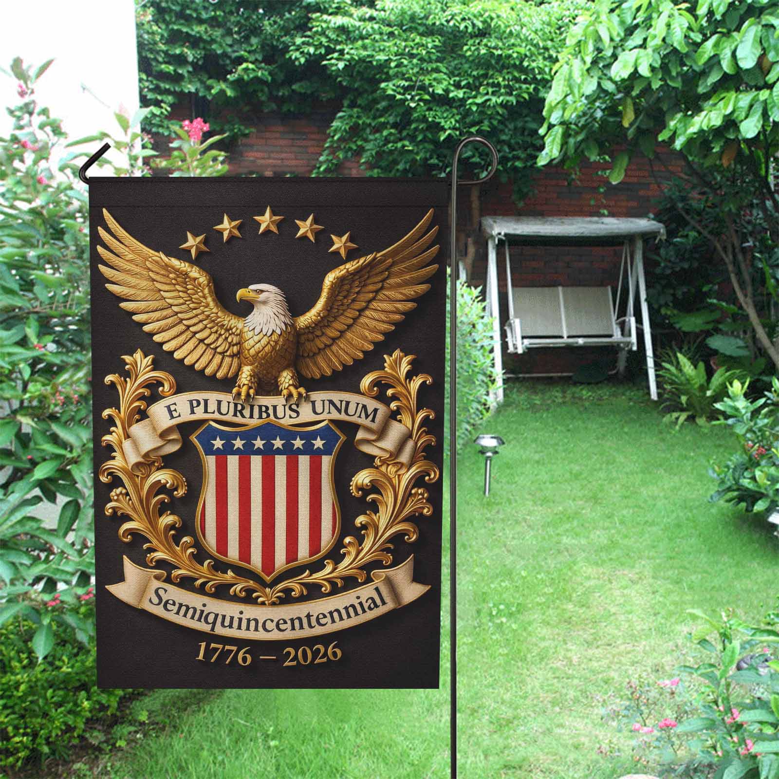 USA 250 Garden Flag Patriotic Eagle Crest 1776-2026 America Semiquincentennial