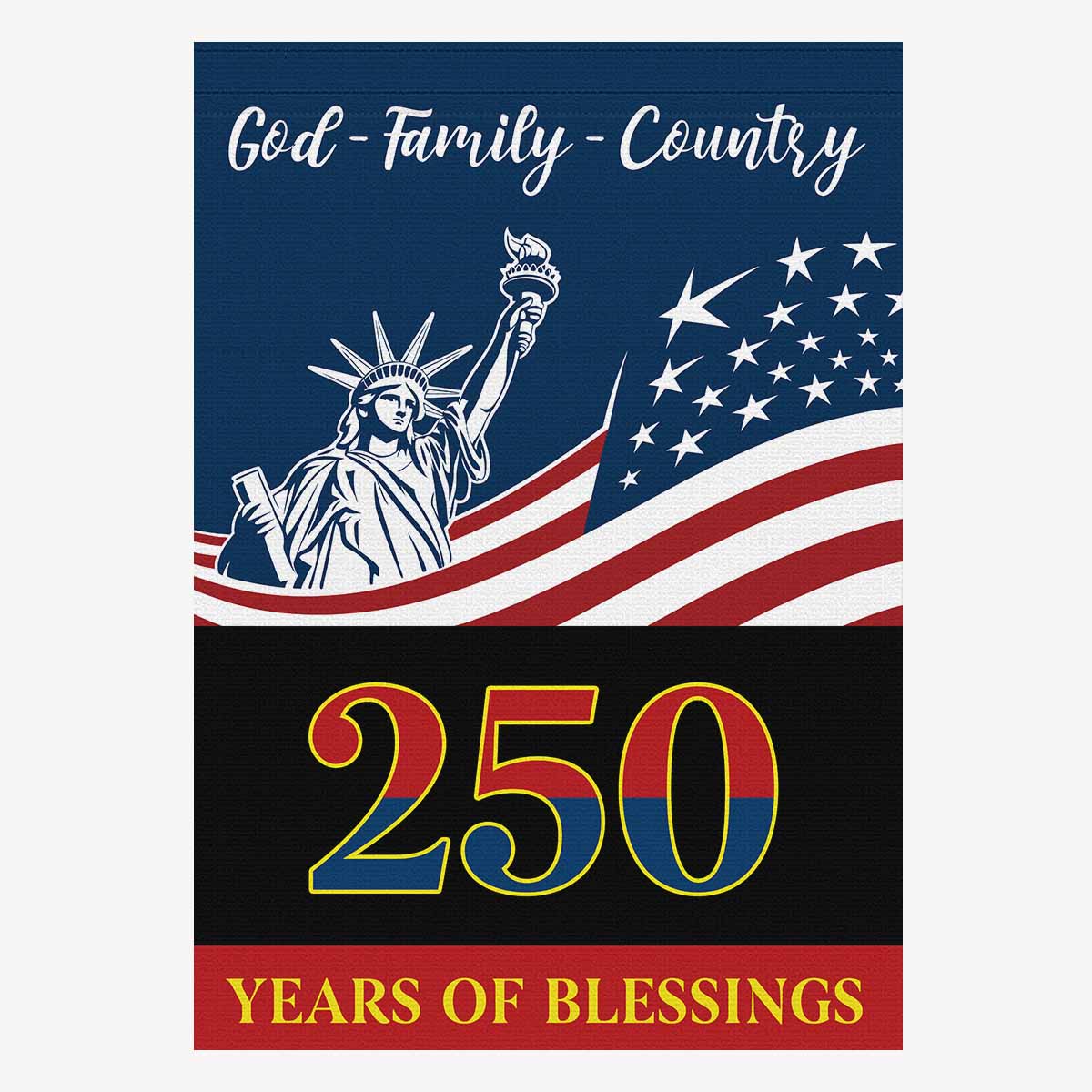 God Family Country House Flag – America 250 Christian Patriotic Blessings Flag