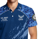 US Navy 250th Anniversary Polo Shirt – Digital Camo Design with Custom Rank