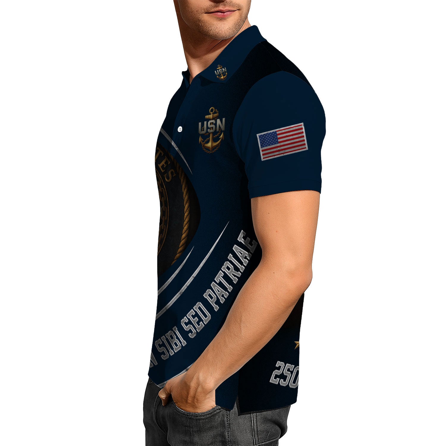 US Navy Polo Shirt – Eagle Seal & “Non Sibi Sed Patriae” Custom Rank