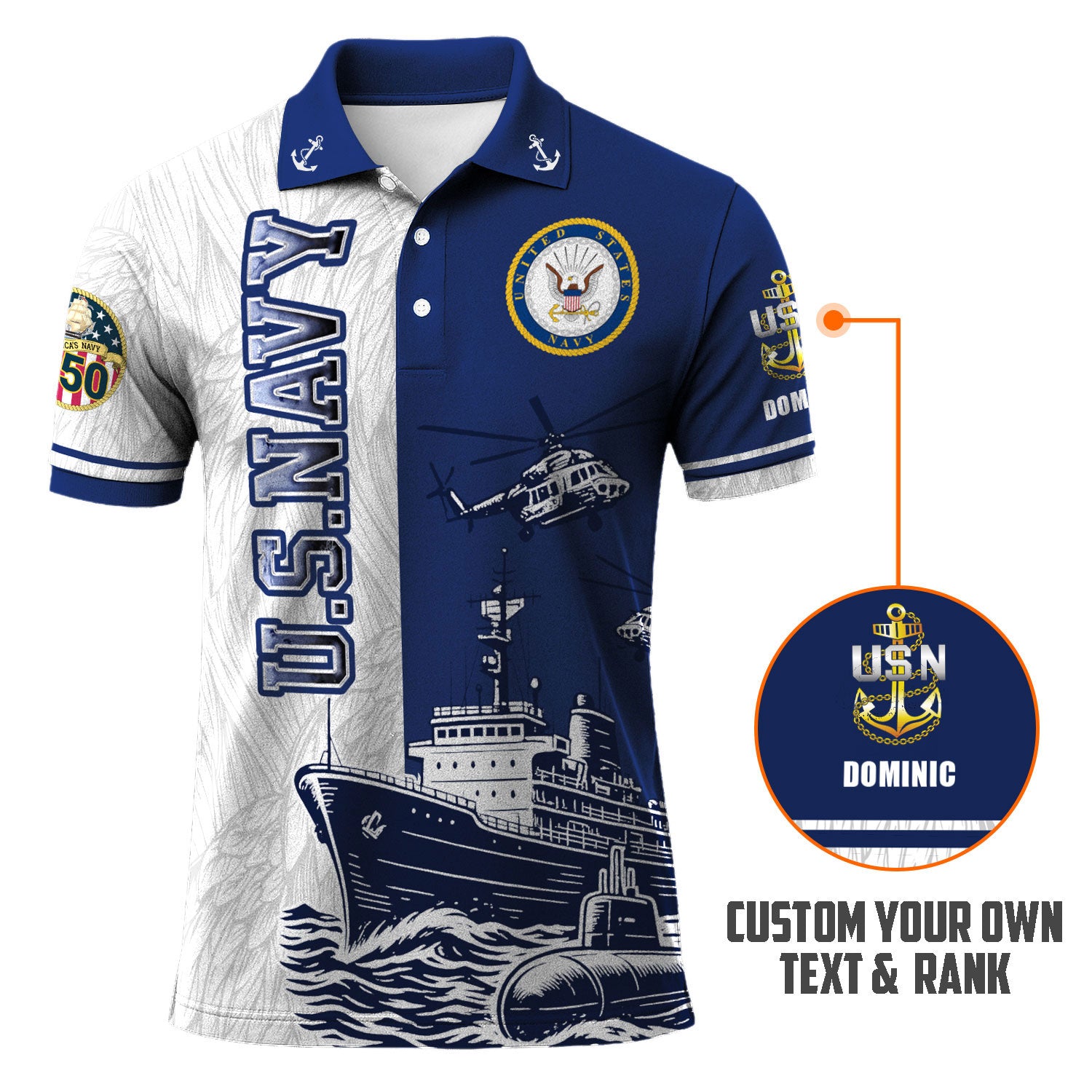 US Navy 250th Anniversary Polo Shirt – Warship & Submarine Tribute Polo Shirt