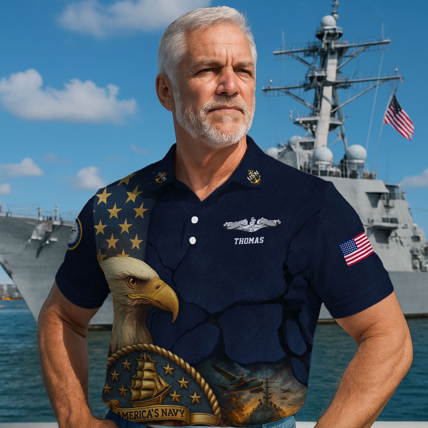 US Navy 250th Anniversary Polo Shirt – Eagle & Ship Crest Custom Tribute
