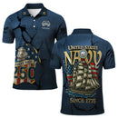 US Navy 250th Anniversary Polo Shirt – Cracked Stone Effect with Custom Rank