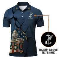 US Navy 250th Anniversary Polo Shirt – Cracked Stone Effect with Custom Rank