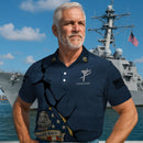 US Navy 250th Anniversary Polo Shirt – Cracked Stone Effect with Custom Rank