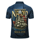 US Navy 250th Anniversary Polo Shirt – Cracked Stone Effect with Custom Rank