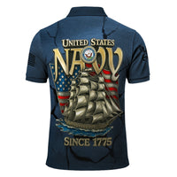 US Navy 250th Anniversary Polo Shirt – Cracked Stone Effect with Custom Rank