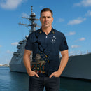 US Navy 250th Anniversary Polo Shirt – Cracked Stone Effect with Custom Rank