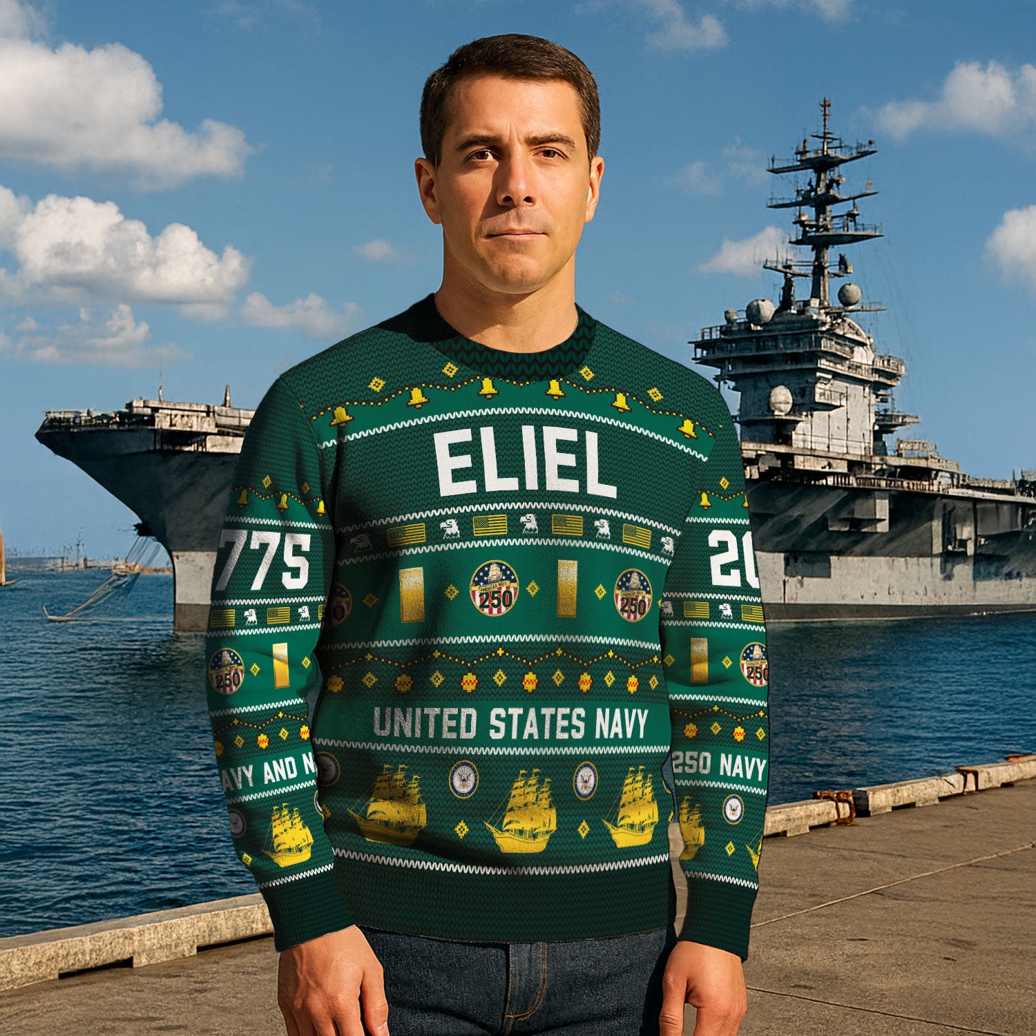 Personalized US Navy Christmas Ugly Sweater UST014