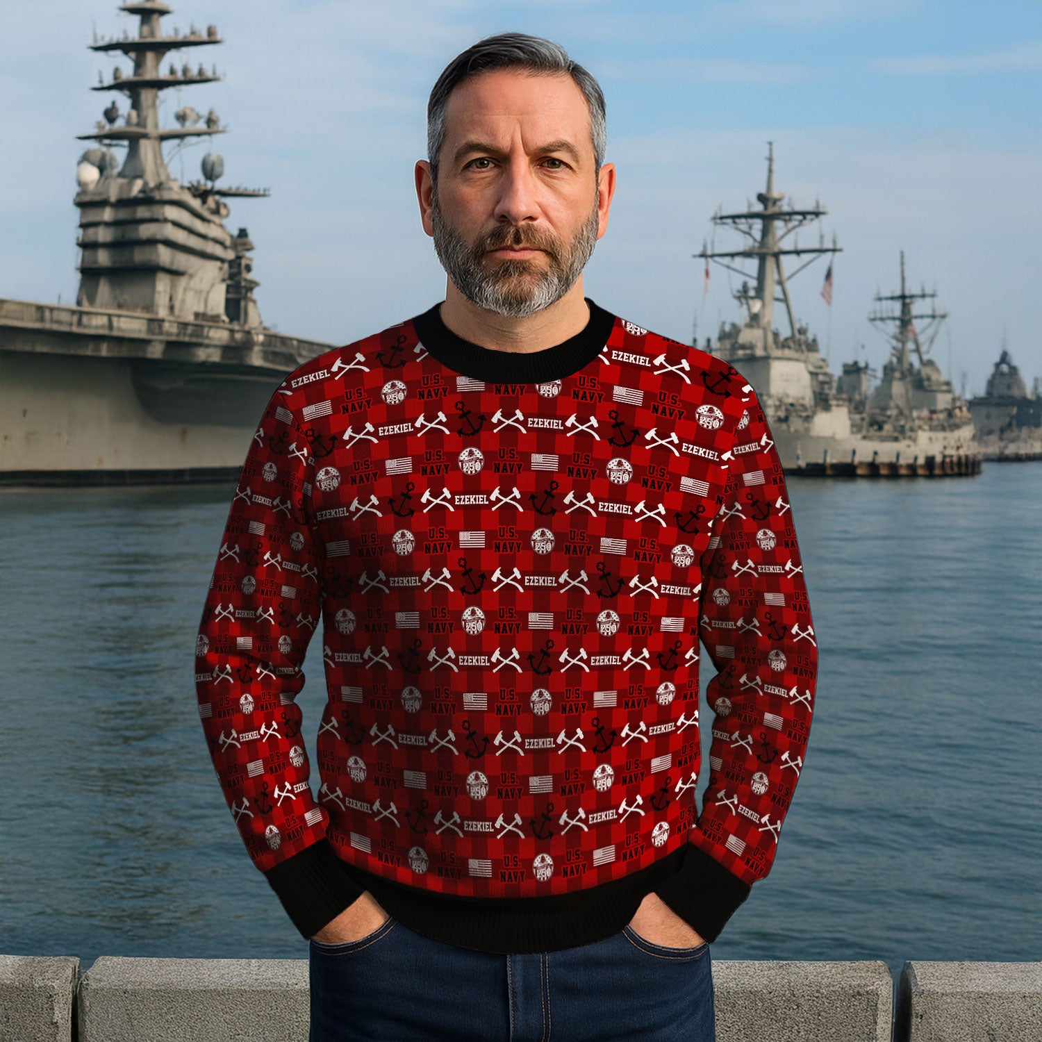 Personalized US Navy Christmas Ugly Sweater KAUST12