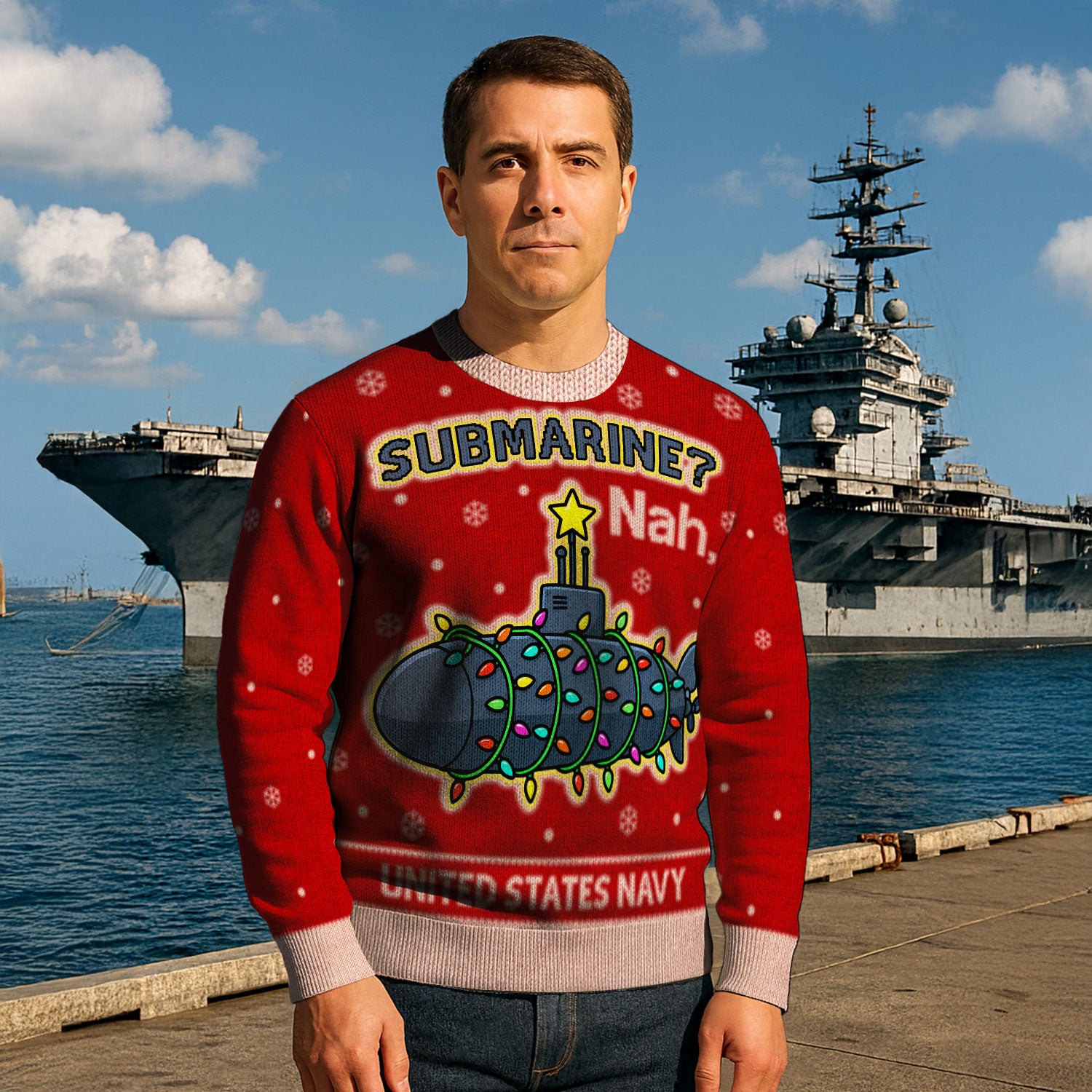 Personalized US Navy Christmas Ugly Sweater KAUST15