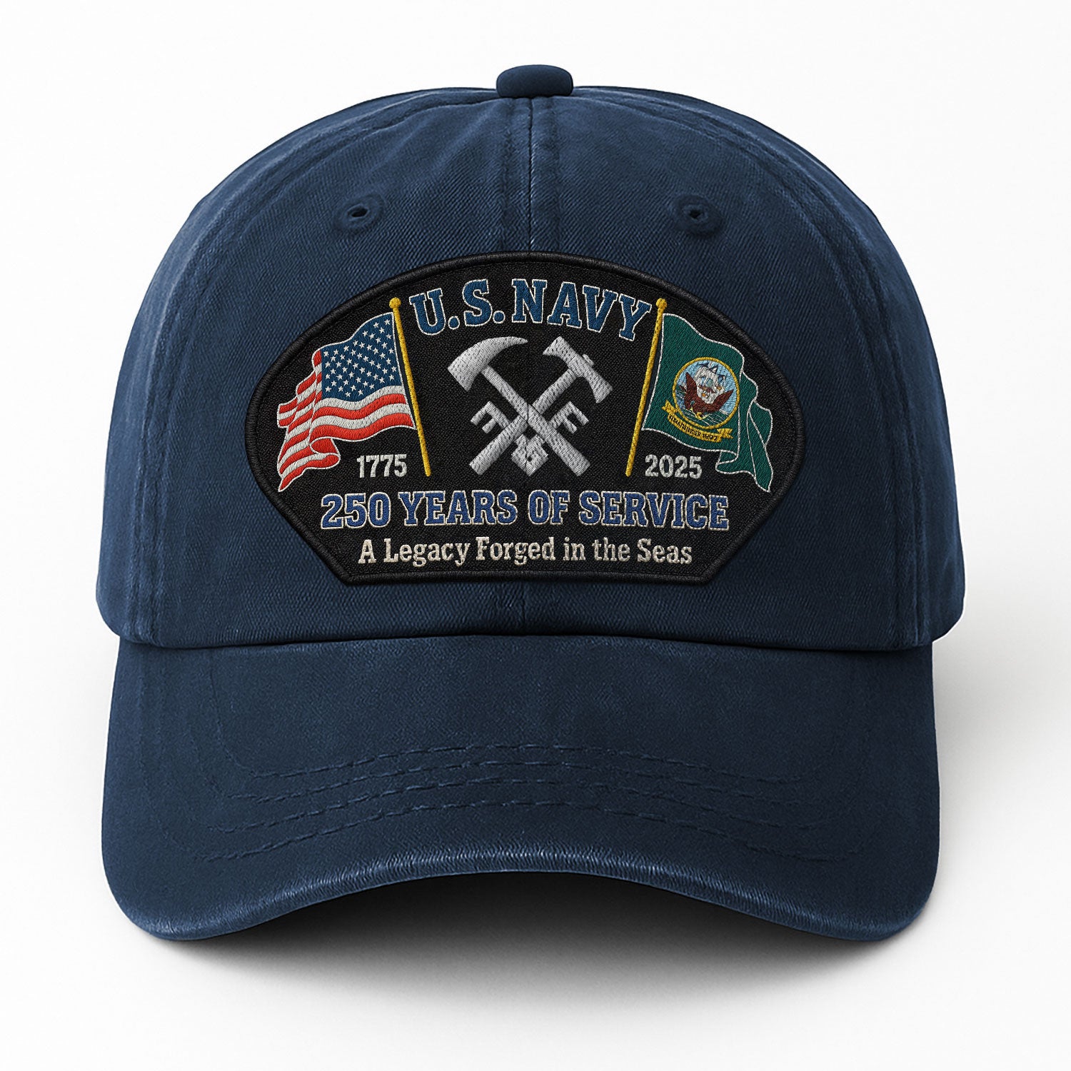 Premium Washed Denim Cap – Embroidered-Effect Print DC005