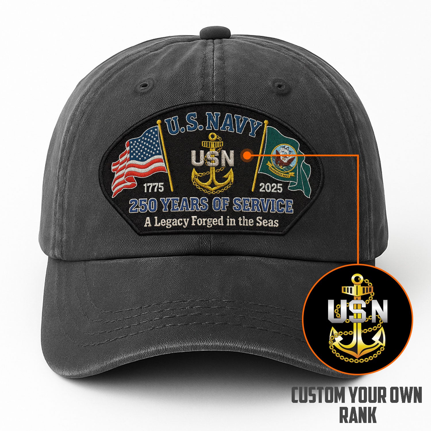 Premium Washed Denim Cap – Embroidered-Effect Print DC005