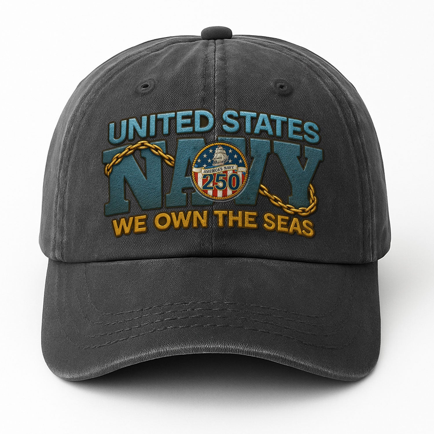 Premium Washed Denim Cap – Embroidered-Effect Print DC006