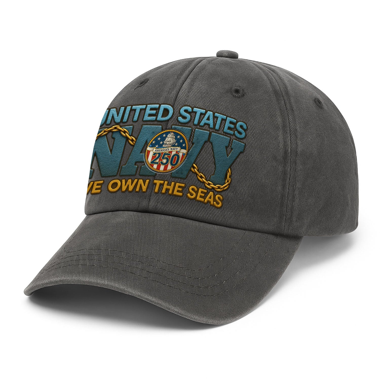Premium Washed Denim Cap – Embroidered-Effect Print DC006