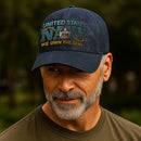 Premium Washed Denim Cap – Embroidered-Effect Print DC006