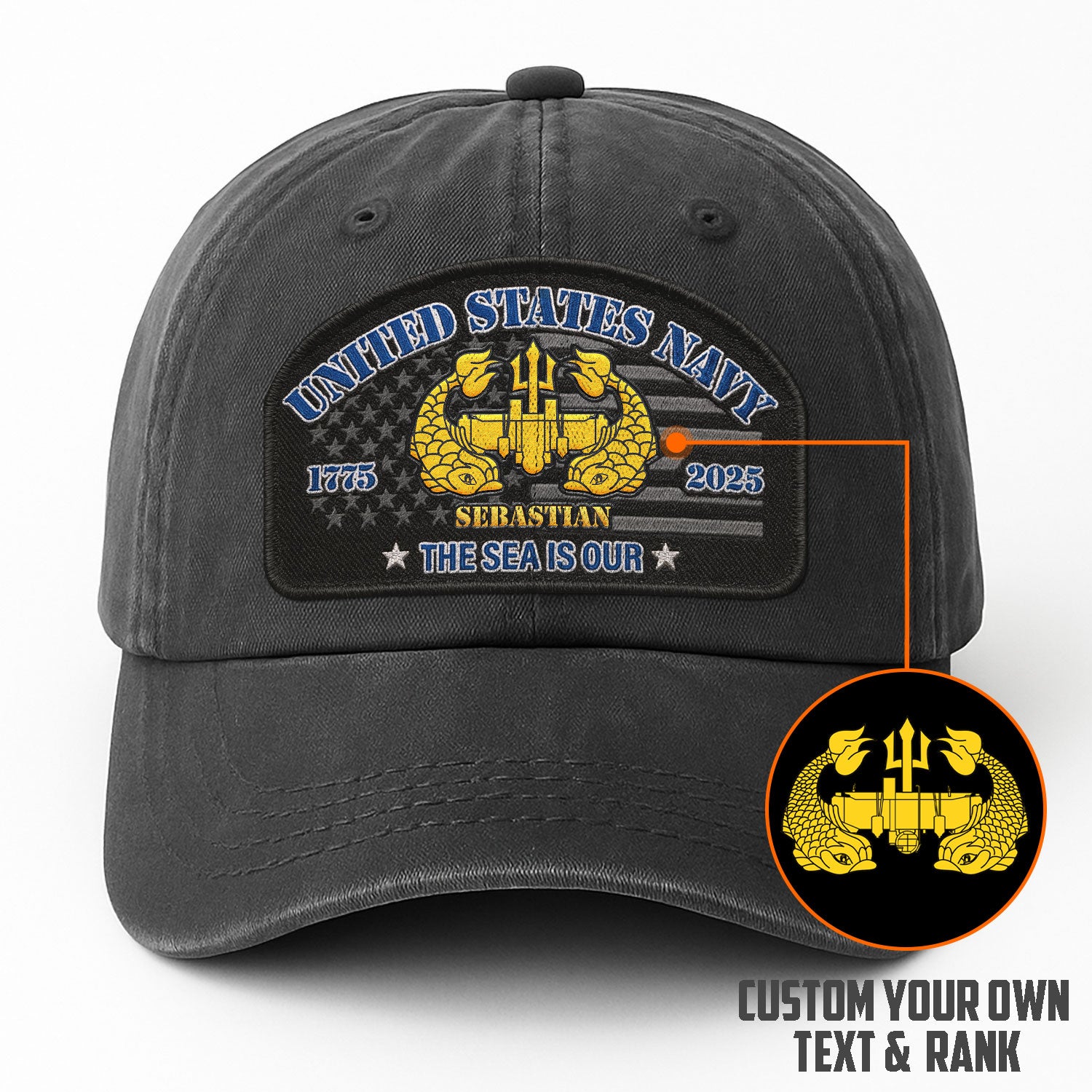 Premium Washed Denim Cap – Embroidered-Effect Print DC0011
