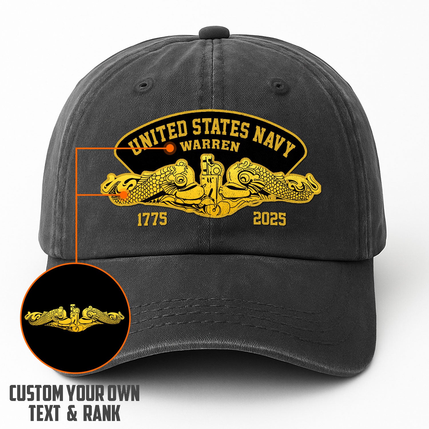 Custom Ranks & Text Premium Washed Denim Cap DC004