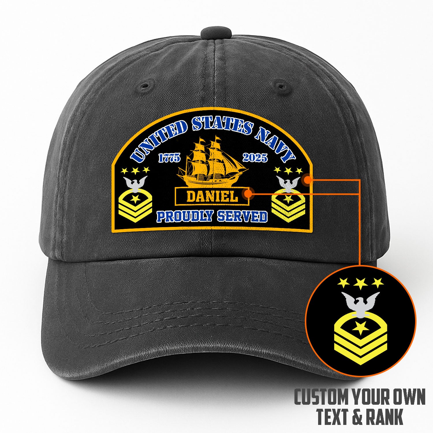 Custom Ranks & Text Premium Washed Denim Cap DC007