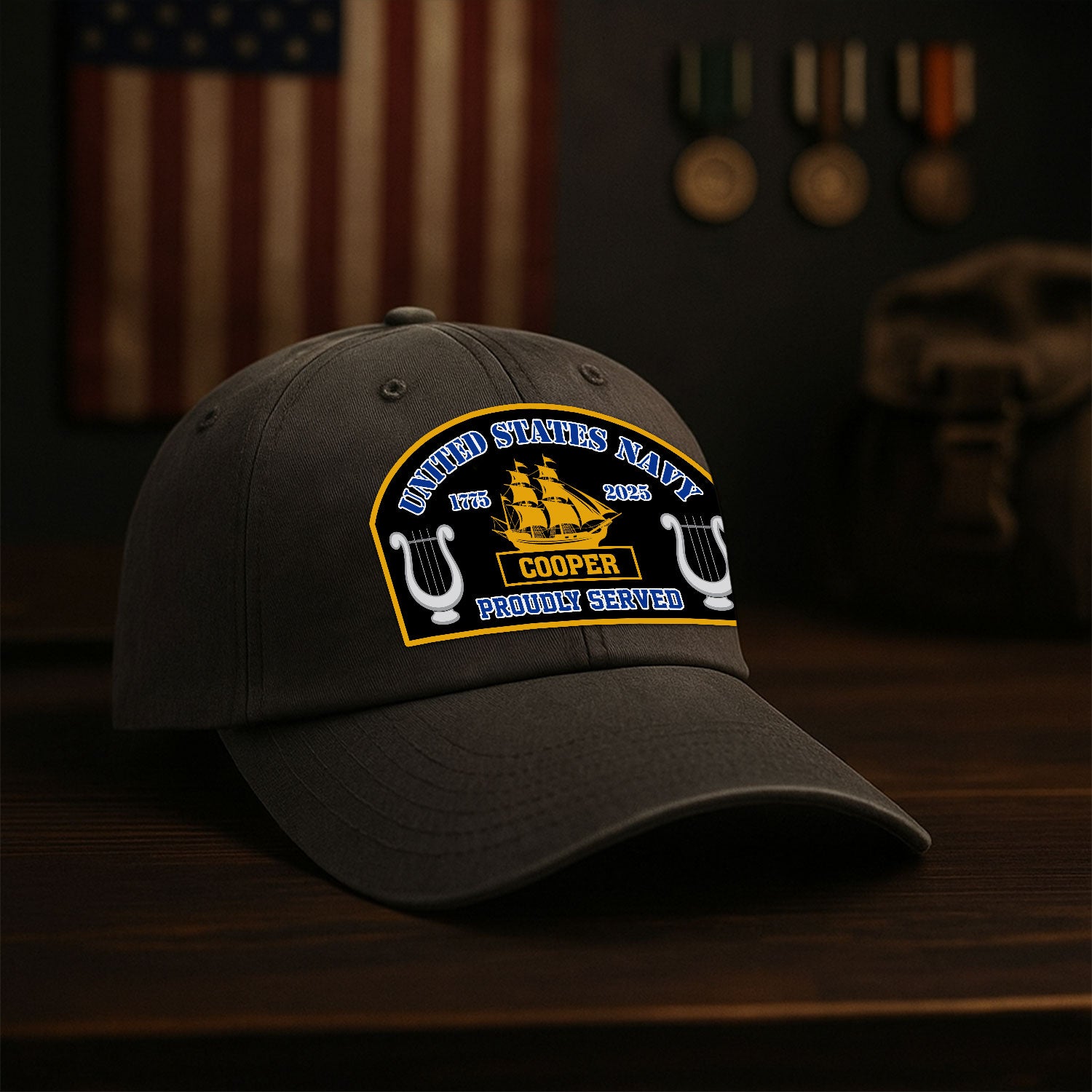 Custom Ranks & Text Premium Washed Denim Cap DC007