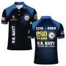 US Navy 250th Anniversary Polo Shirt – Custom Rank & Text Veteran Edition