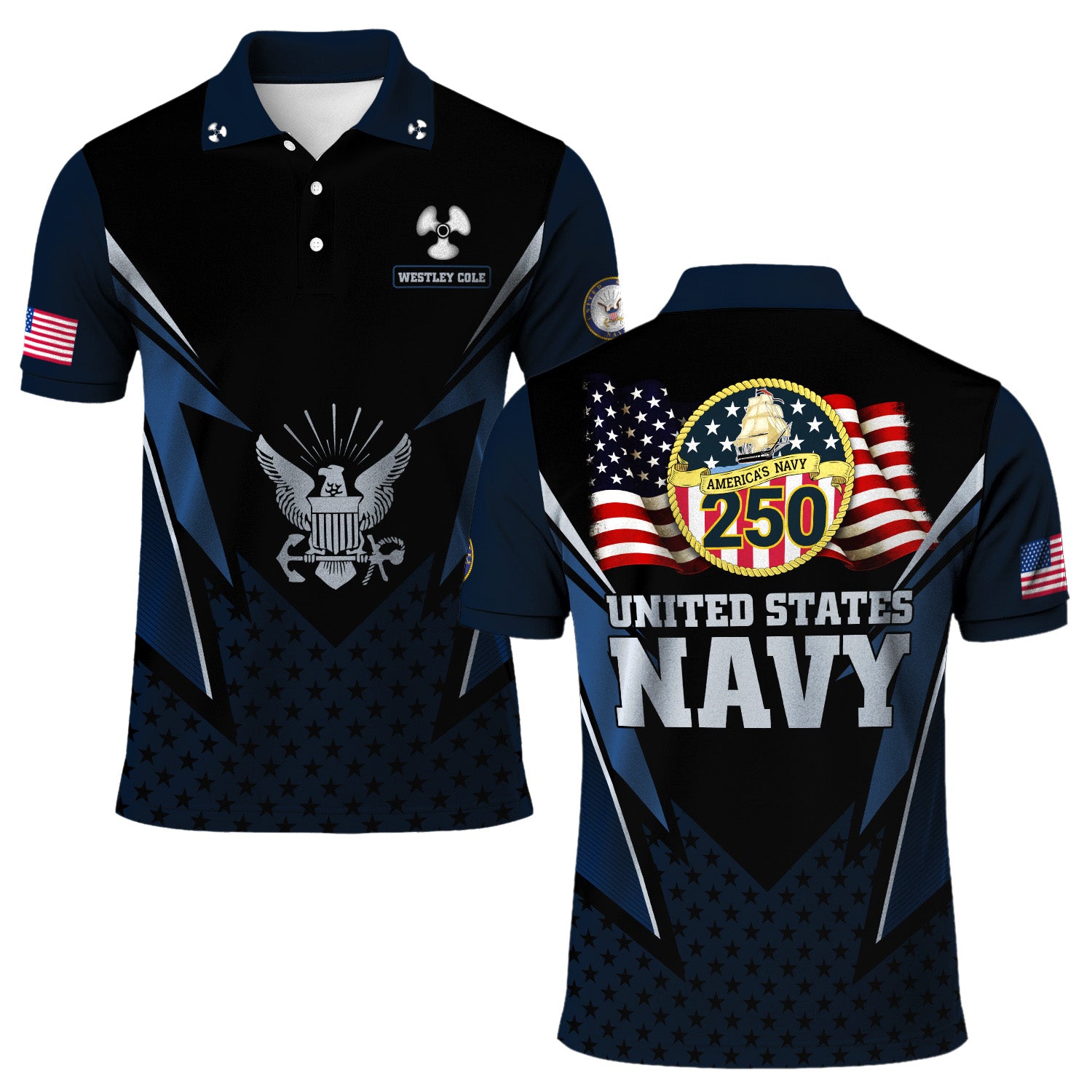 US Navy Polo Shirt – Lightning Eagle Design with Custom Rank & Text
