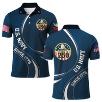 Navy Veteran Polo Shirt – 250 Years of Service, Personalized Rank
