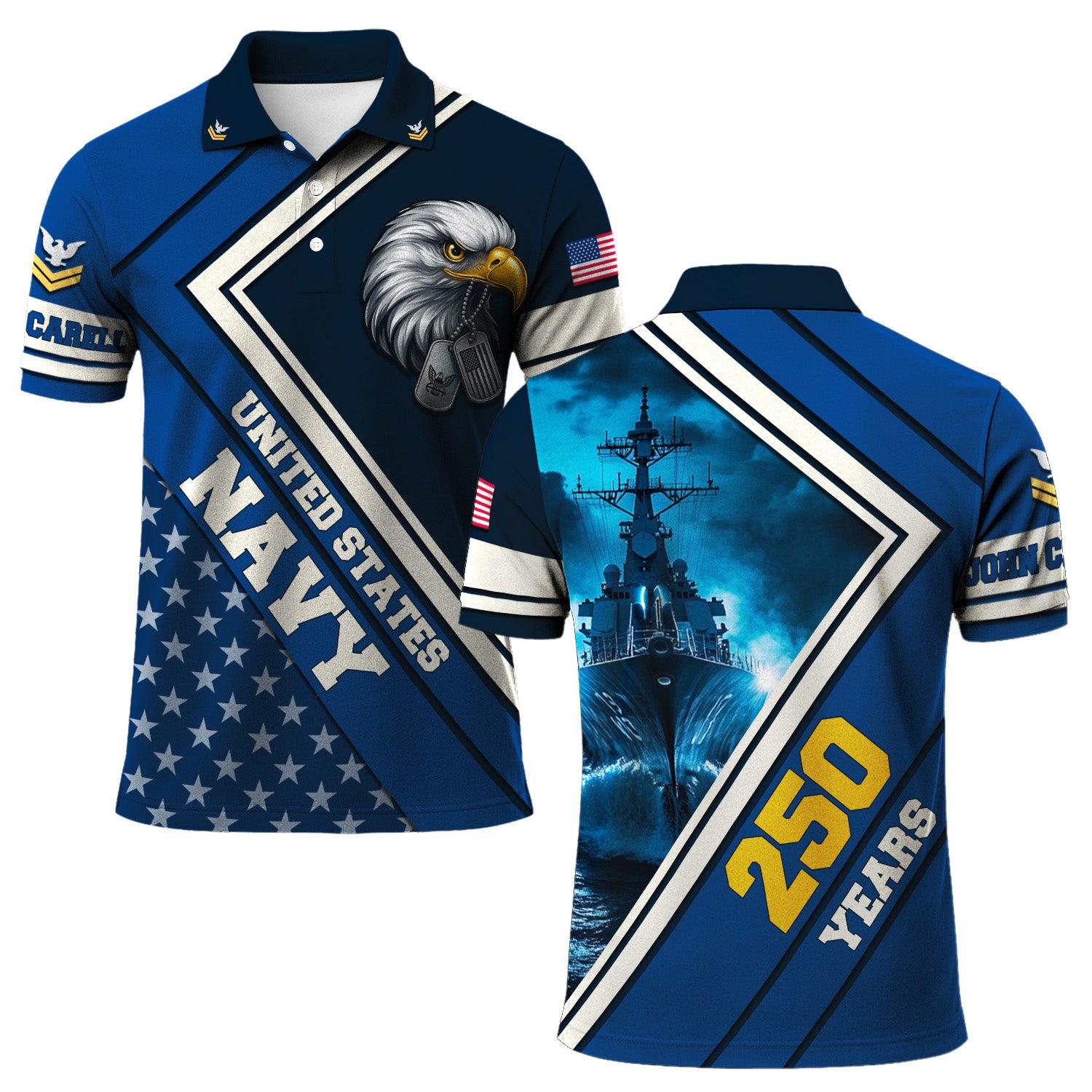US Navy Polo Shirt – Bald Eagle & American Stars Custom Veteran