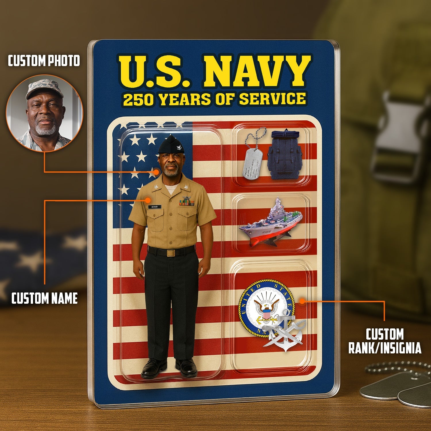 Personalized US NAVY 250th Years Of Service Figure Style Acrylic Plaque