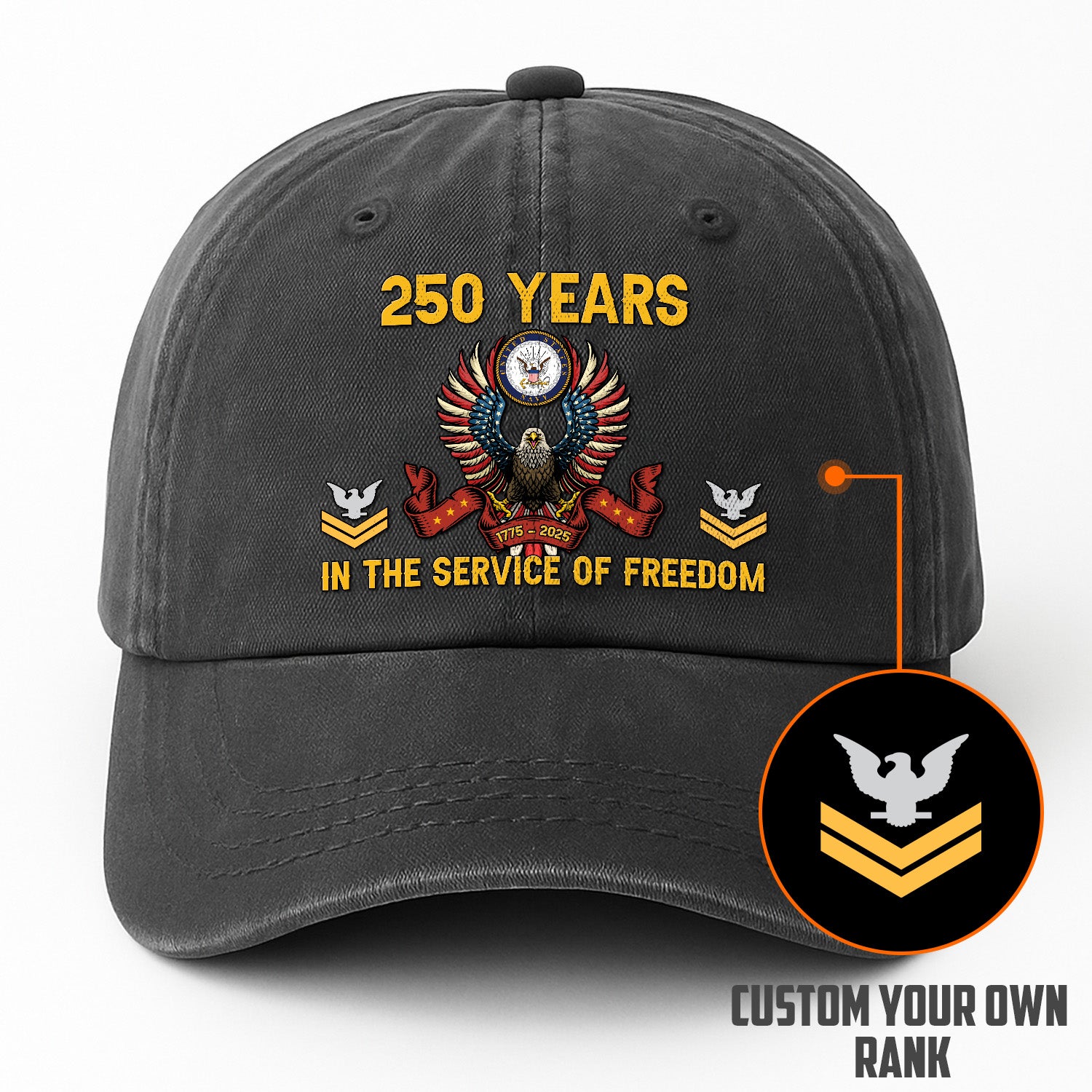 Custom Ranks & Text Premium Washed Denim Cap DC024