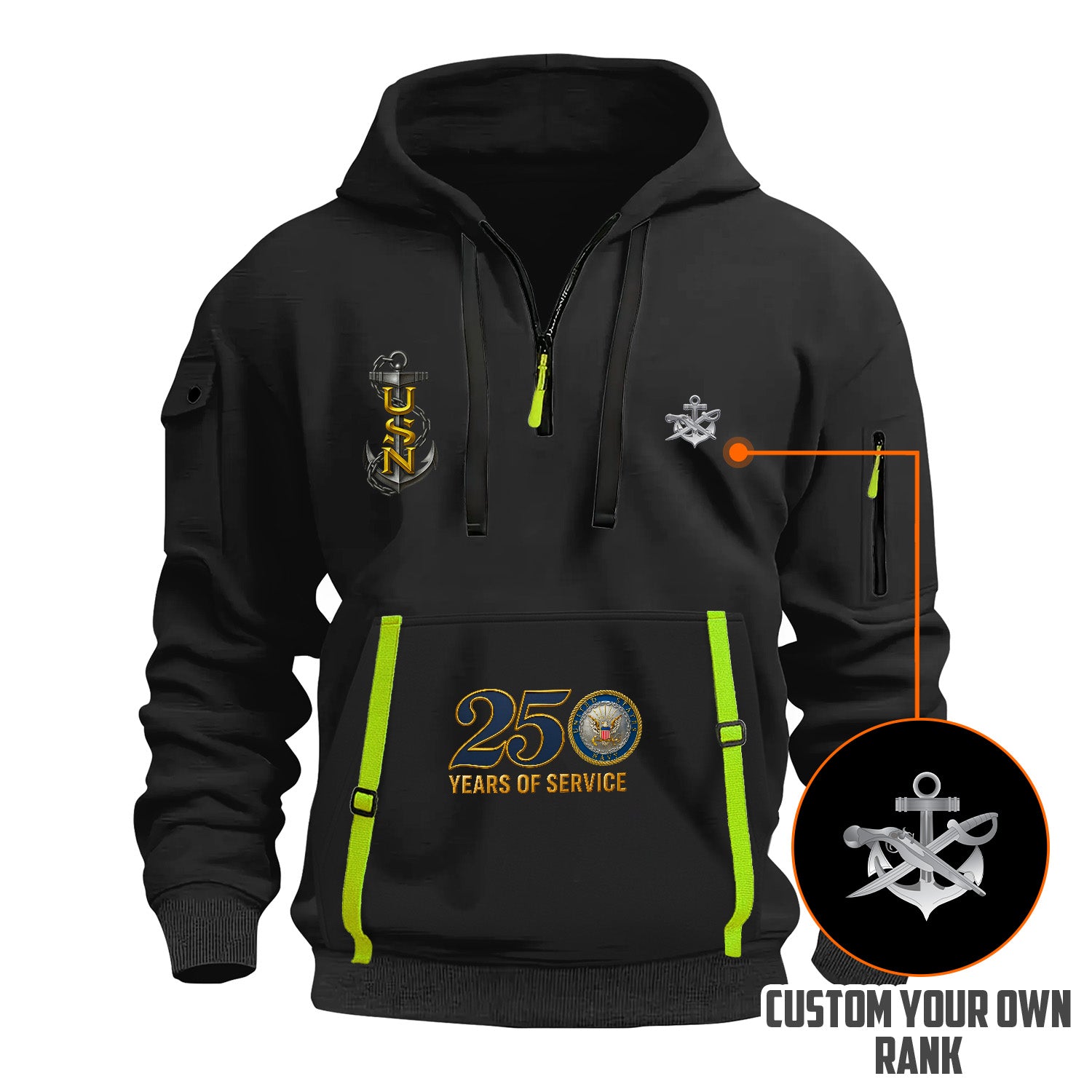 Personalized US Navy Quarter Zip Hoodie KRQZ03