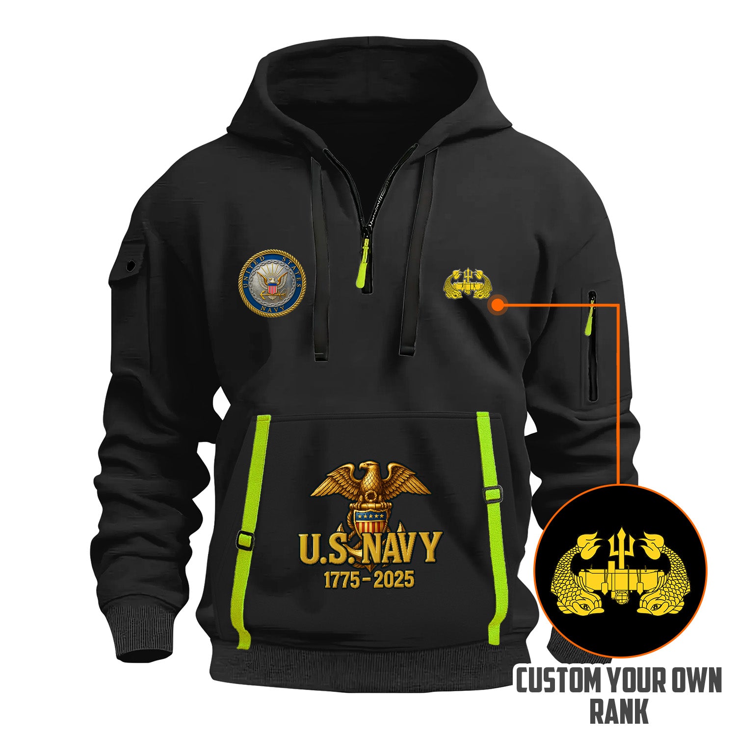 Personalized US Navy Quarter Zip Hoodie KRQZ04