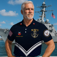 US Navy 250th Anniversary Polo Shirt – Anchor Crest Design with Custom Rank