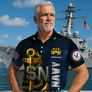 US Navy Polo Shirt – Bold Anchor Design with Custom Rank, Text & Years