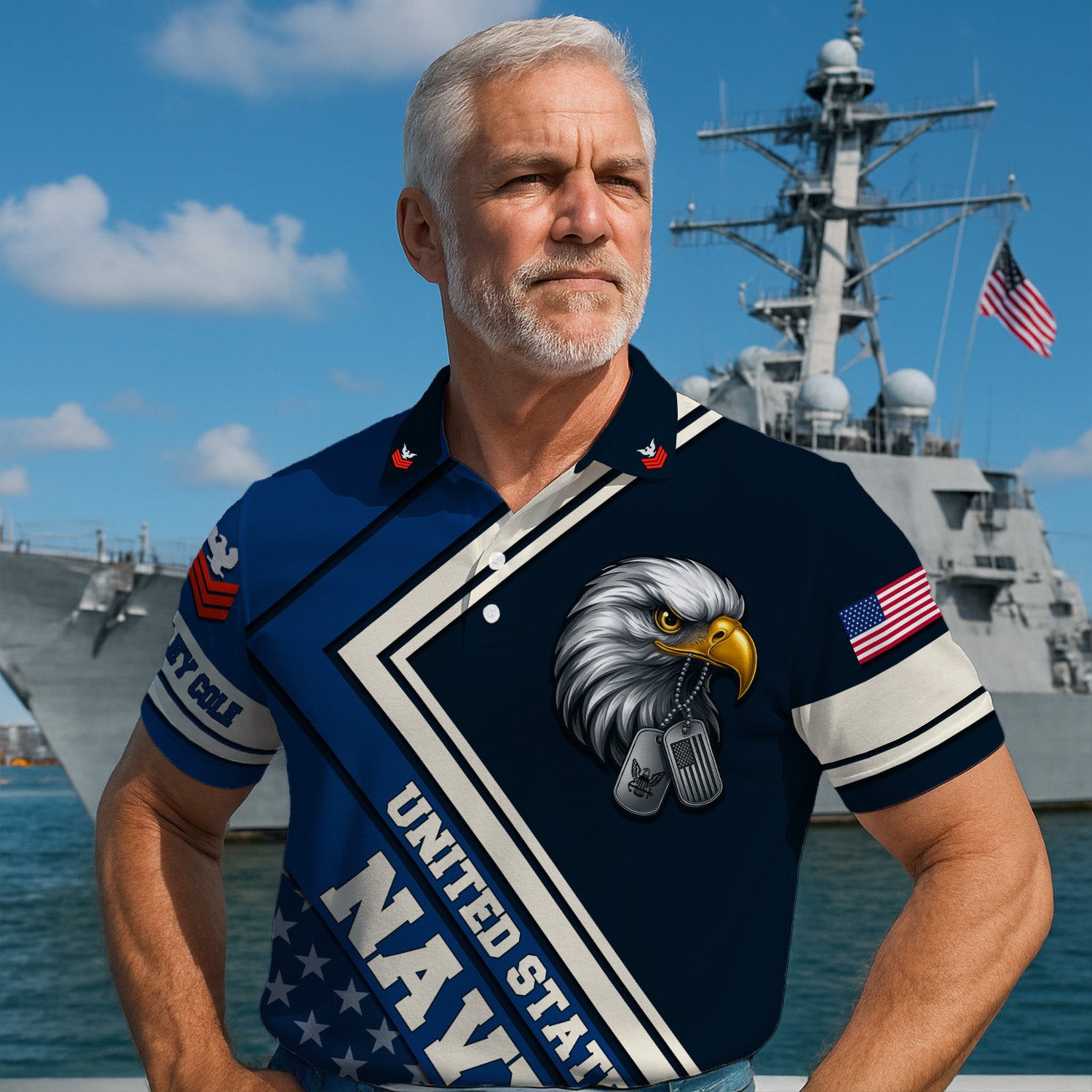 US Navy Polo Shirt – Bald Eagle & American Stars Custom Veteran