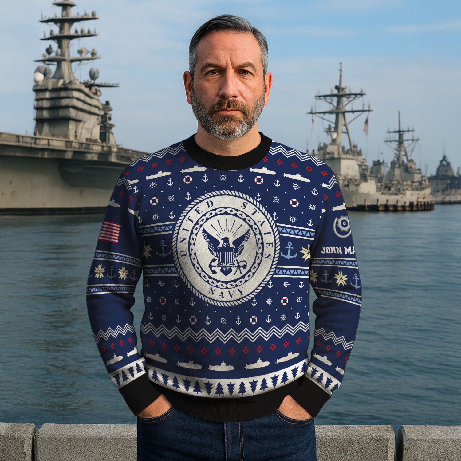 Personalized US Navy Christmas Ugly Sweater UST006