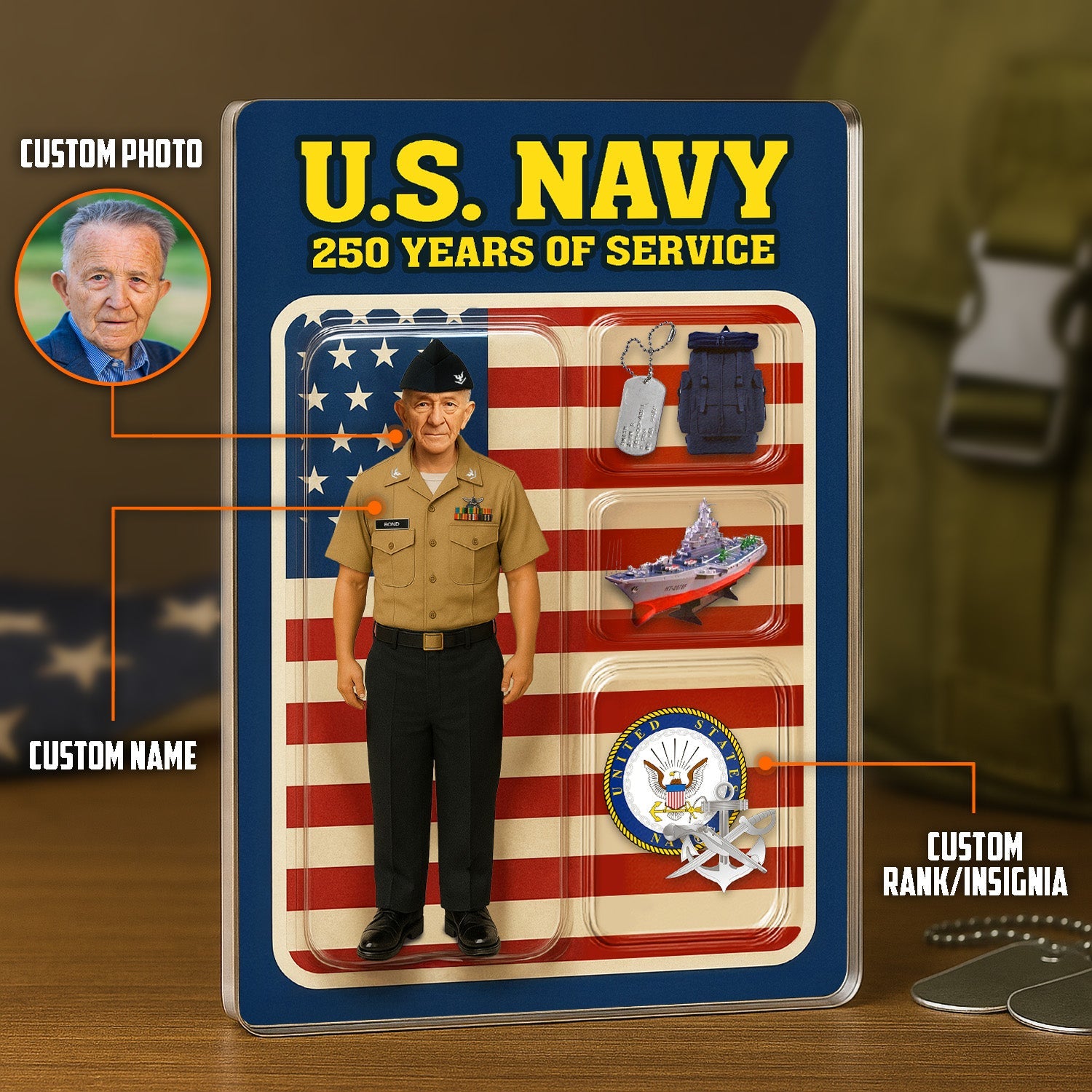 Personalized US NAVY 250th Years Of Service Figure Style Acrylic Plaque