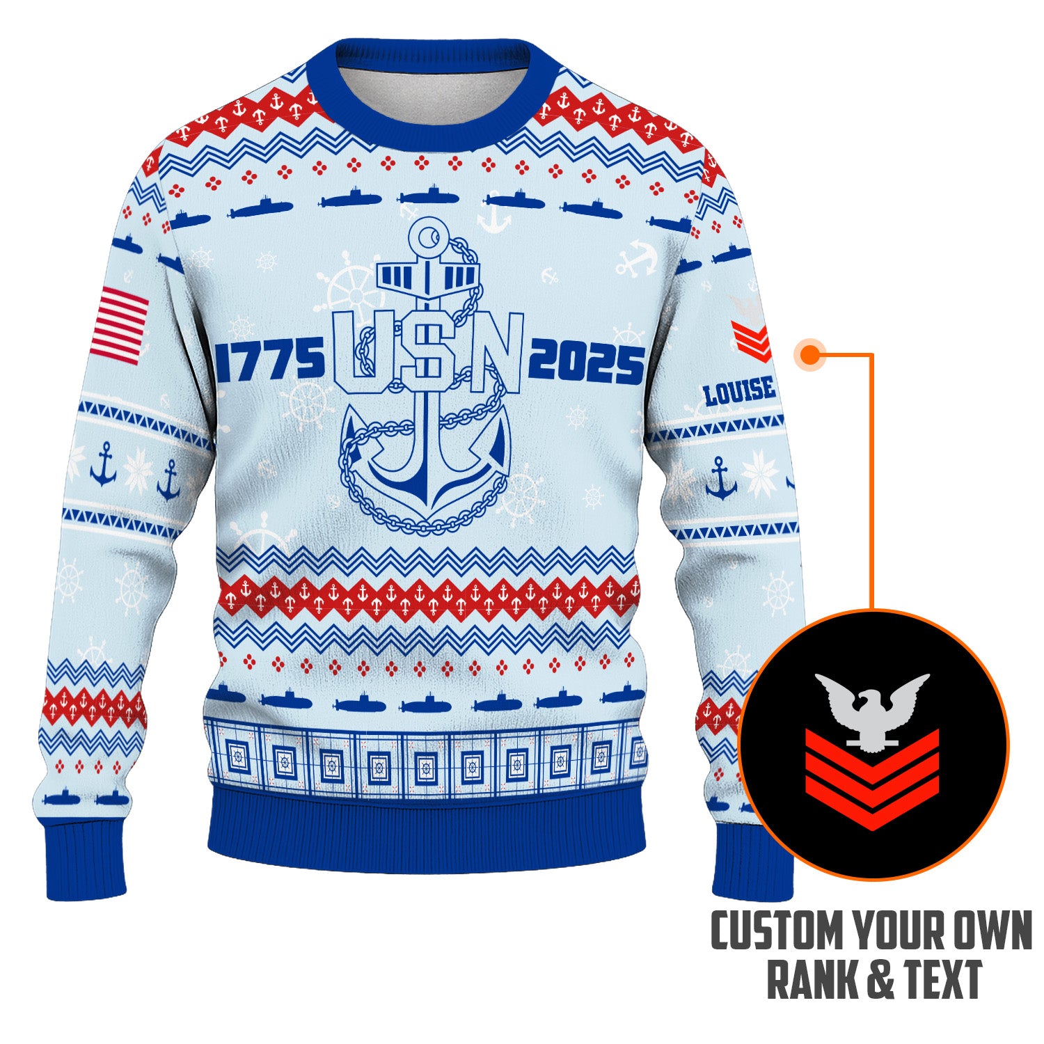 Personalized US Navy Christmas Ugly Sweater UST007