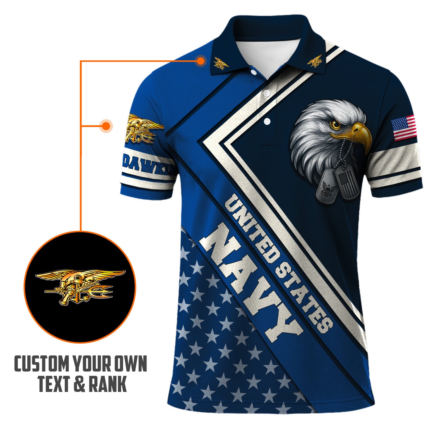 US Navy Polo Shirt – Bald Eagle & American Stars Custom Veteran