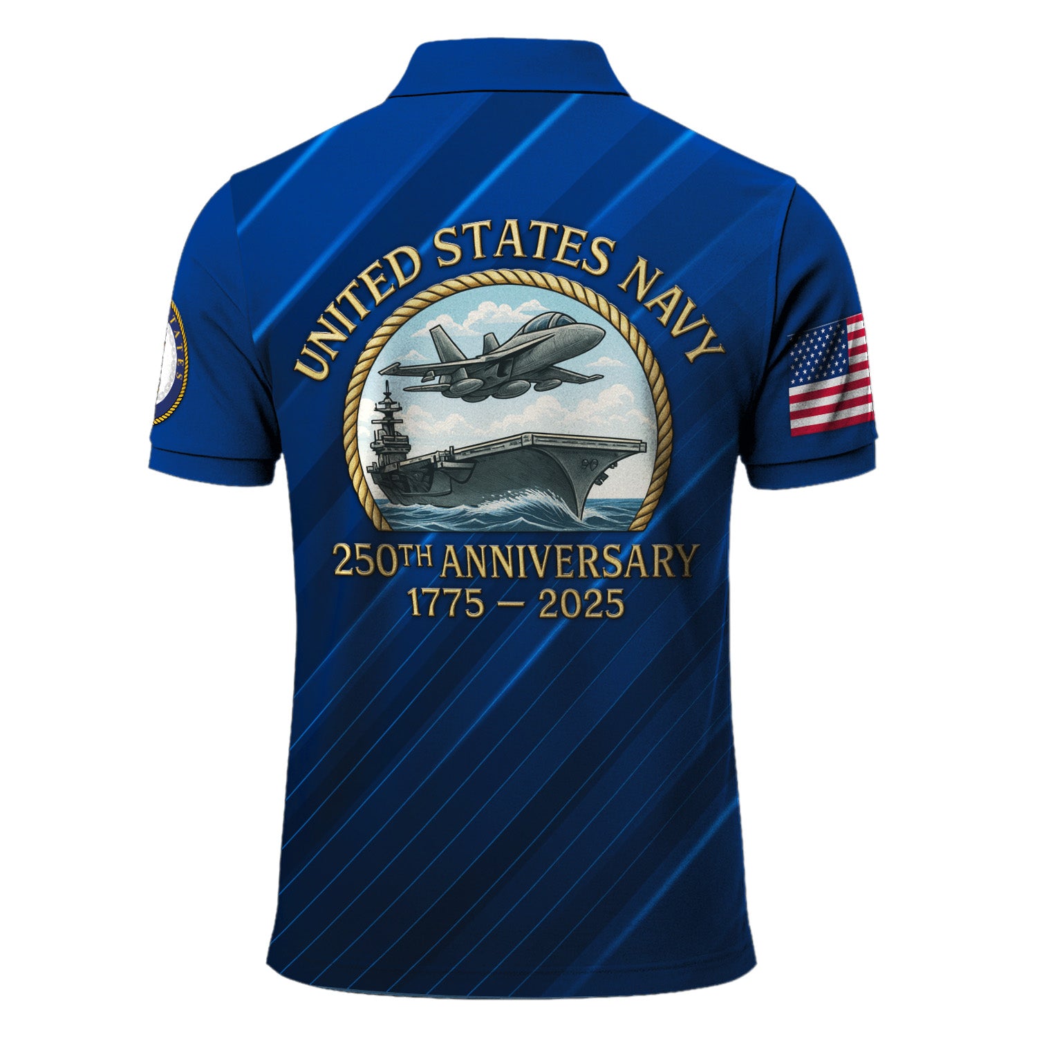 US Navy 250th Anniversary Polo Shirt – Custom Rank & Aircraft Tribute Design