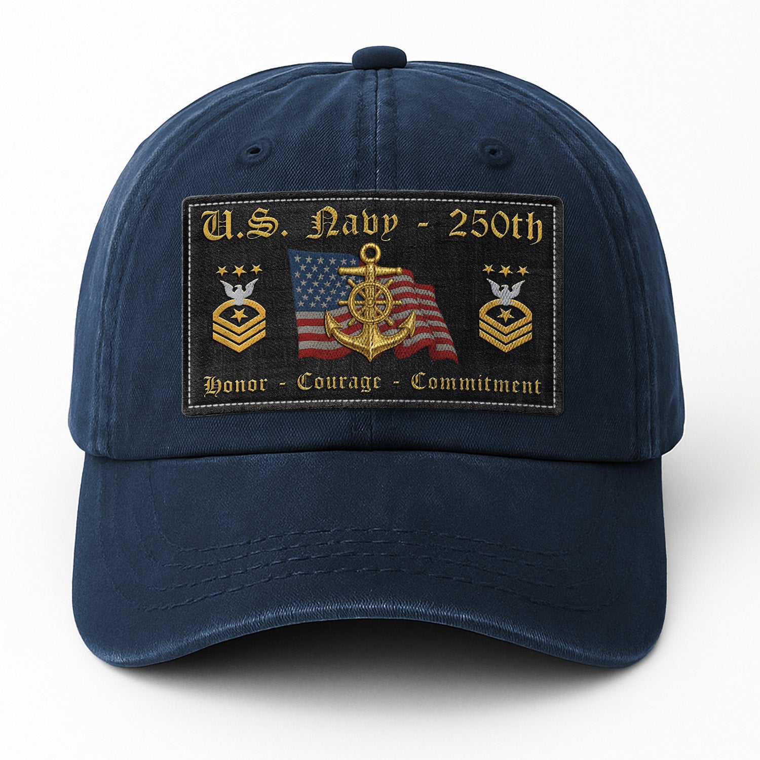 Premium Washed Denim Cap – Embroidered-Effect Print DC001