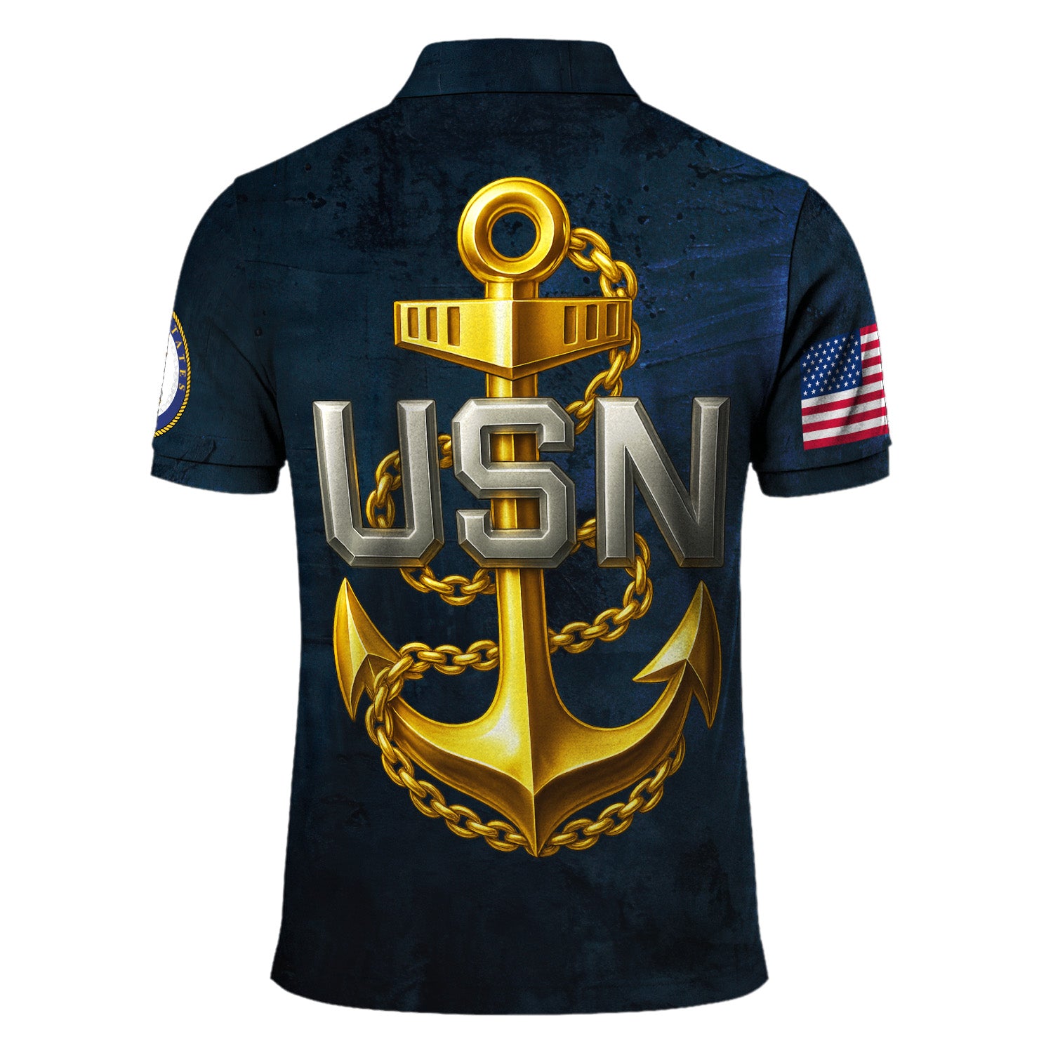 US Navy Polo Shirt – Bold Anchor Design with Custom Rank, Text & Years