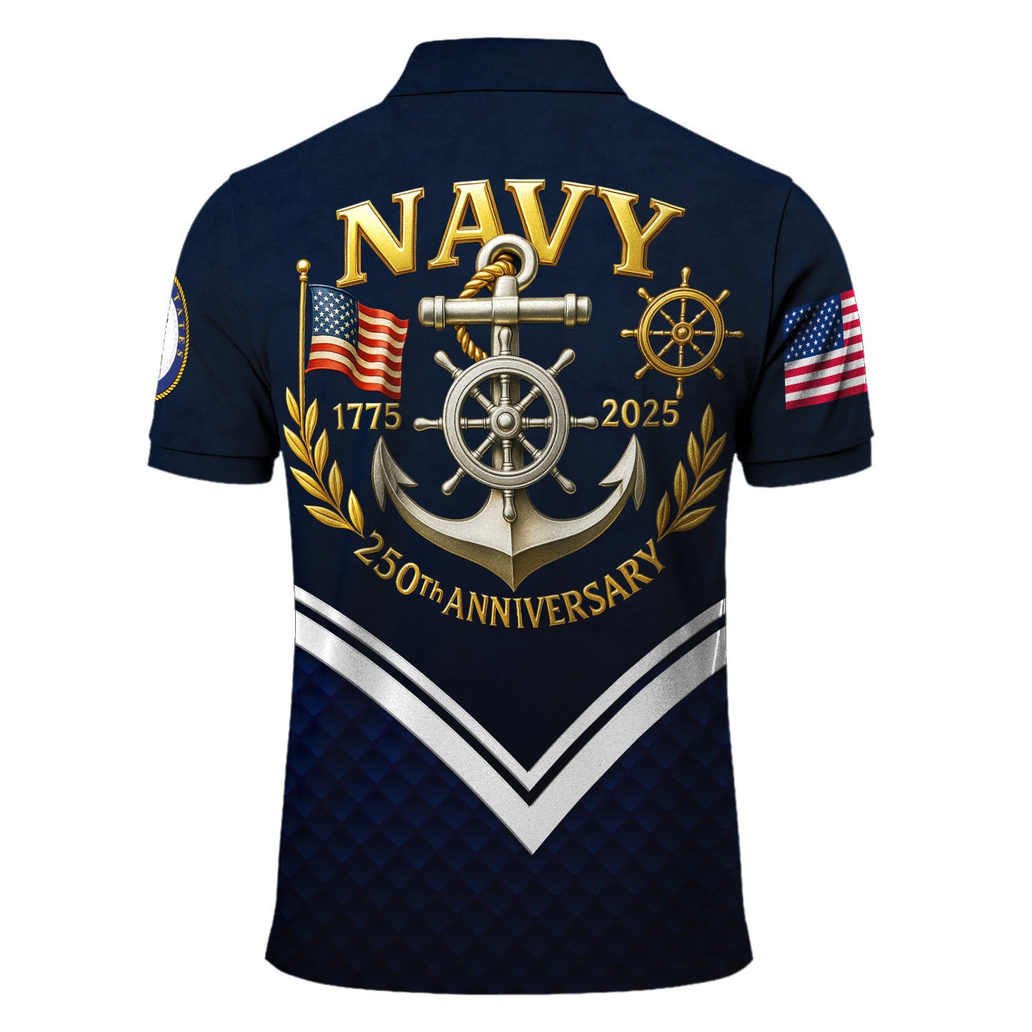 US Navy 250th Anniversary Polo Shirt – Anchor Crest Design with Custom Rank