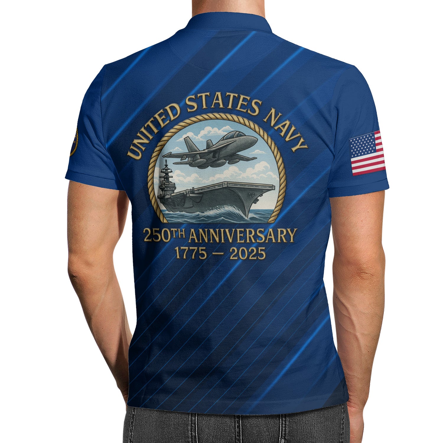US Navy 250th Anniversary Polo Shirt – Custom Rank & Aircraft Tribute Design