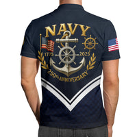 US Navy 250th Anniversary Polo Shirt – Anchor Crest Design with Custom Rank