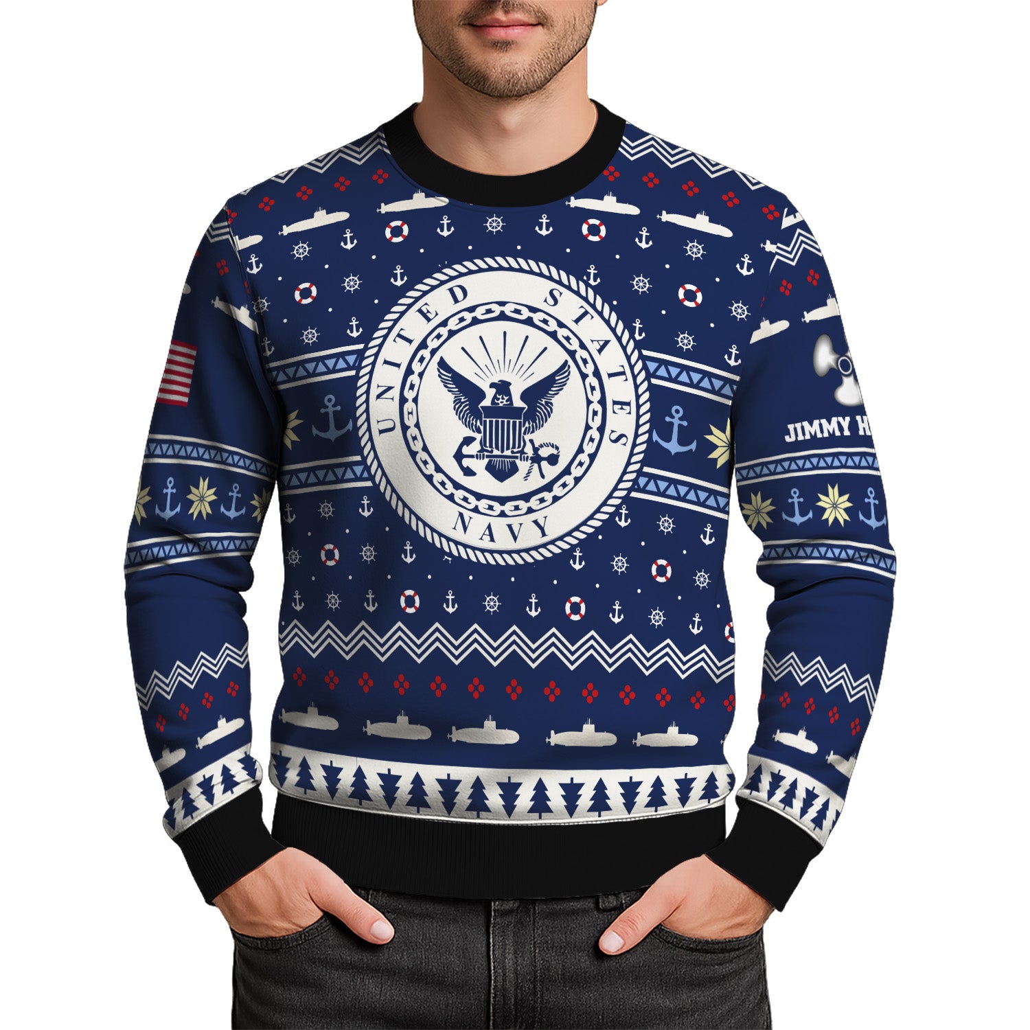 Personalized US Navy Christmas Ugly Sweater UST006