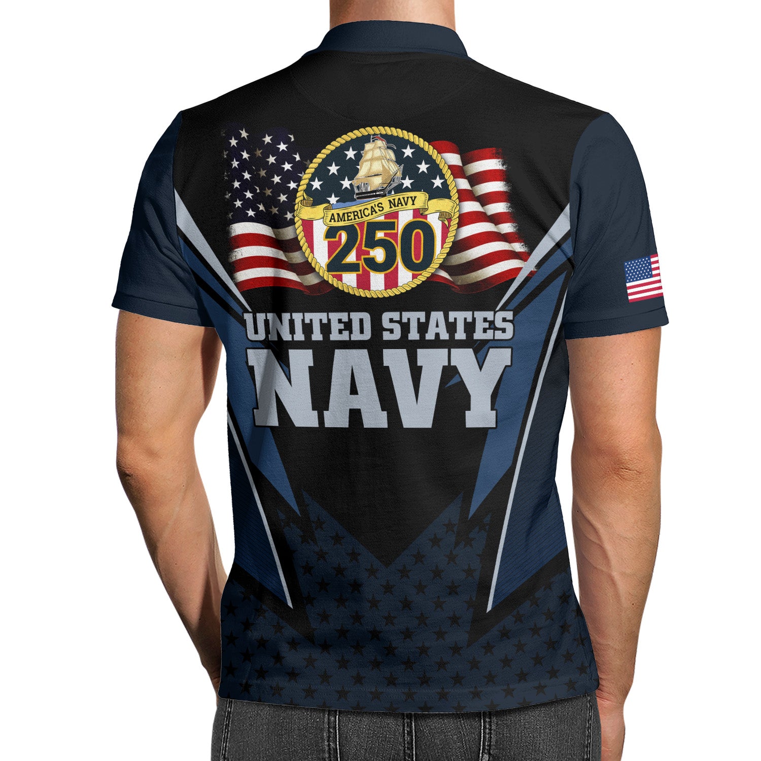 US Navy Polo Shirt – Lightning Eagle Design with Custom Rank & Text
